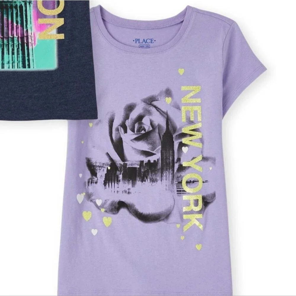 Girls New York Empire State Building & London Big Ben T-shirt Set Size S 5/6